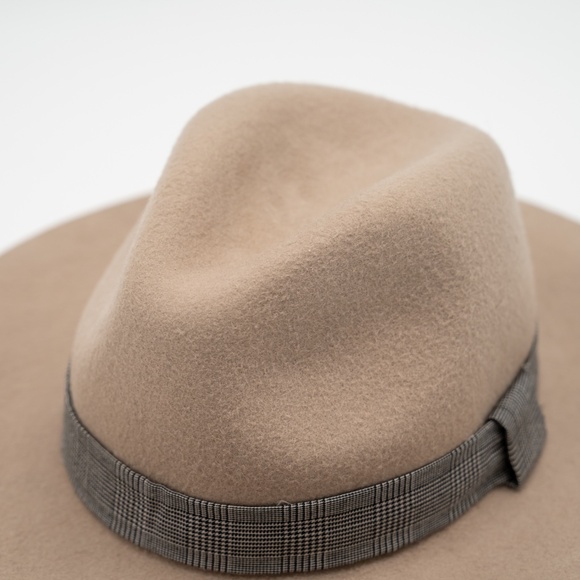 size S  - Zara Wool Hat Beige with Ribbon Felt Fedora - Picture 3 of 5